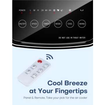 SKYICE Evaporative Air Cooler, 3-IN-1 70° Oscillation Air Conditioner Portable for Room w/ 4 Modes & 3 Speed, 12H Timer, 1 Gal Detachable Water Tank, 4 Ice Packs, Remote for Bedroom Indoor