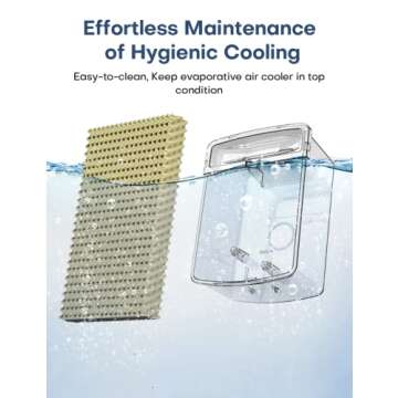 SKYICE Evaporative Air Cooler, 3-IN-1 70° Oscillation Air Conditioner Portable for Room w/ 4 Modes & 3 Speed, 12H Timer, 1 Gal Detachable Water Tank, 4 Ice Packs, Remote for Bedroom Indoor