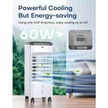 SKYICE Evaporative Air Cooler, 3-IN-1 70° Oscillation Air Conditioner Portable for Room w/ 4 Modes & 3 Speed, 12H Timer, 1 Gal Detachable Water Tank, 4 Ice Packs, Remote for Bedroom Indoor