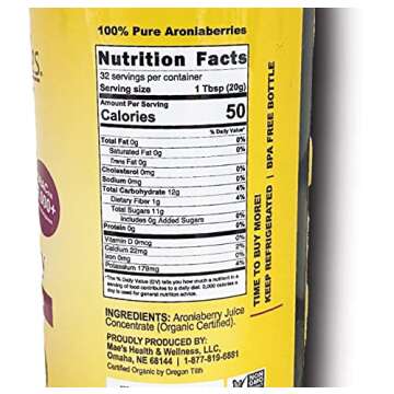 Super berries Organic Aronia berry (Chokeberry) Juice Concentrate 16 Fl. Oz. 32+ Day Supply Providing 64 servings (1.5 teaspoons) Full Of Antioxidants And Natural Nutrients