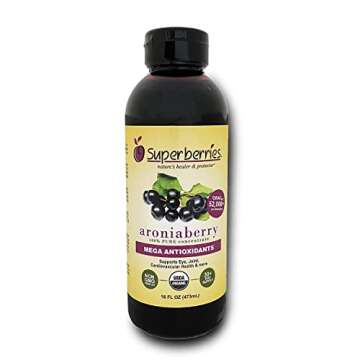 Super berries Organic Aronia berry (Chokeberry) Juice Concentrate 16 Fl. Oz. 32+ Day Supply Providing 64 servings (1.5 teaspoons) Full Of Antioxidants And Natural Nutrients