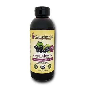 Super berries Organic Aronia berry (Chokeberry) Juice Concentrate 16 Fl. Oz. 32+ Day Supply Providing 64 servings (1.5 teaspoons) Full Of Antioxidants And Natural Nutrients