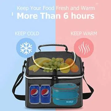 Tirrinia Insulated Lunch Bag for Women Men, Leakproof Thermal Bento Lunch Box, 2-Compartment Lunch C...