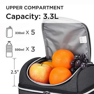 Tirrinia Insulated Lunch Bag for Women Men, Leakproof Thermal Bento Lunch Box, 2-Compartment Lunch Cooler for Adults Work, Office, Soft& Durable Lunch Tote 9”x7” inch, Black