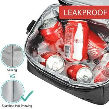 Tirrinia Insulated Lunch Bag for Women Men, Leakproof Thermal Bento Lunch Box, 2-Compartment Lunch Cooler for Adults Work, Office, Soft& Durable Lunch Tote 9”x7” inch, Black