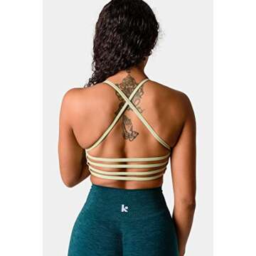 Kamo Fitness Iris Strappy Sports Bra for Women Light Support Backless Crop Top Removable Padding Open Back (Swamp Green, L)