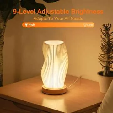 Bedside Lamps for Bedroom Nightstand Lamp,Vintage Style Striped Small Night Light Lamp,Gold Mini Modern Lamp with Woodbase,Gold Mini Table Lamp LED Lights for Living Room,Dorm,Kids Room,Office