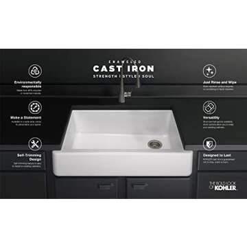 KOHLER K-6487-0 Whitehaven Farmhouse Self-Trimming 29-11/16" x 21-9/16" x 9-5/8" Front Undermount Si...