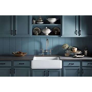 KOHLER K-6487-0 Whitehaven Farmhouse Self-Trimming 29-11/16" x 21-9/16" x 9-5/8" Front Undermount Single-Bowl Kitchen Sink with Tall Apron, 30 Inch, White