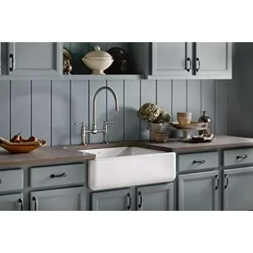 KOHLER K-6487-0 Whitehaven Farmhouse Self-Trimming 29-11/16" x 21-9/16" x 9-5/8" Front Undermount Single-Bowl Kitchen Sink with Tall Apron, 30 Inch, White