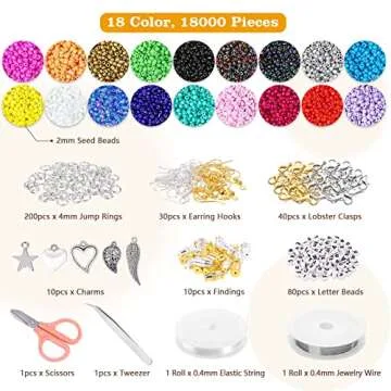 PP OPOUNT Electric Bead Spinner with 18385 PCS Glass Seed Beads and Large Eye Beading Needles, Electric Bead Spinner for Jewelry Making, DIY Seed Beads, Waist Beads, Bracelets