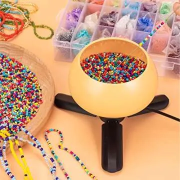 PP OPOUNT Electric Bead Spinner with 18385 PCS Glass Seed Beads and Large Eye Beading Needles, Electric Bead Spinner for Jewelry Making, DIY Seed Beads, Waist Beads, Bracelets