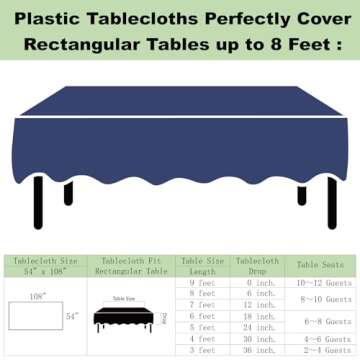 Plastic Navy Blue Tablecloths 3 Pack Disposable Table Covers 54" x 108" Deep Blue Table Cloths PEVA Party Tablecovers for Parties Picnic Birthday Wedding Banquet, Fits 6 to 8 Foot Rectangle Tables