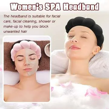 Zkptops Spa Headband for Washing Face Wristband Set Sponge Makeup Skincare Headband Wrist Towels Bubble Soft Ready Hairband for Women Gift Puffy Headwear Non Slip Thick Thin Hair Accessory(Pink/Black)
