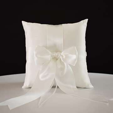 STAFUNI Wedding Ring Pillow, Ivory Ring Bearer Pillow, Simple Collection of Big Bow, Ring Bearer Hol...