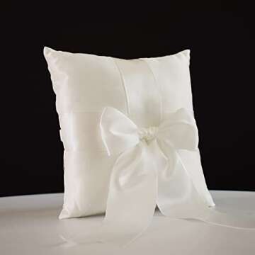 STAFUNI Wedding Ring Pillow, Ivory Ring Bearer Pillow, Simple Collection of Big Bow, Ring Bearer Holder for Wedding Party Ceremony