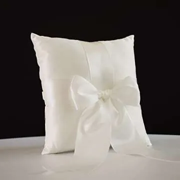 STAFUNI Wedding Ring Pillow, Ivory Ring Bearer Pillow, Simple Collection of Big Bow, Ring Bearer Holder for Wedding Party Ceremony