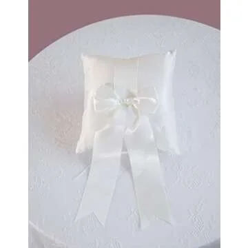 STAFUNI Wedding Ring Pillow, Ivory Ring Bearer Pillow, Simple Collection of Big Bow, Ring Bearer Holder for Wedding Party Ceremony