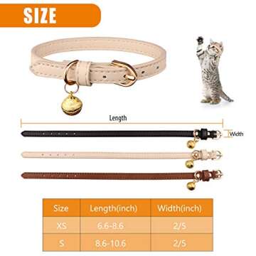 3 Pack Leather Cat Collars with Bells Soft Pet Safety Collar Kitten Collars with Bell Black Chocolate Beige(XS)