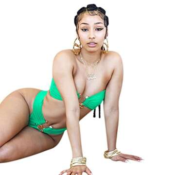 AIBEARTY Women Sexy Off Shoulder Bandeau Two Piece Bikini Set Push Up Metal Ring High Waist Swimwear Bathing Suit