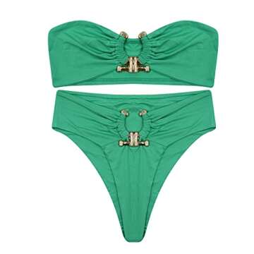 AIBEARTY Women Sexy Off Shoulder Bandeau Two Piece Bikini Set Push Up Metal Ring High Waist Swimwear Bathing Suit