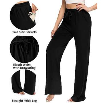 OLIKEME Black Sweatpants for Women Wide Leg Yoga Lounge Pants Drawstring Athletic Pants with Pockets (Black-L)