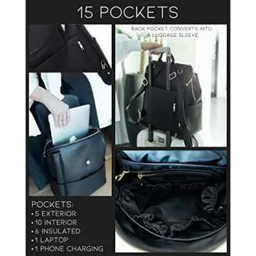 MIA + SOPHIA Leather Diaper Bag Backpack with USB Charging port, Changing Pad, Stroller Straps, and Bottle Holder (Black Olivia)