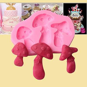 Taimot Mushroom Shaped Silicone Mold Of 3 Cavity With Biscuits Fondant Chocolate Candy Mould For Fondant Chocolate Cake Crafts Decoration Kitchen Handmade Soap Backing Mold Tools For Kids