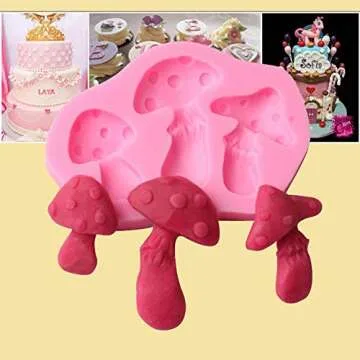 Taimot Mushroom Shaped Silicone Mold Of 3 Cavity With Biscuits Fondant Chocolate Candy Mould For Fondant Chocolate Cake Crafts Decoration Kitchen Handmade Soap Backing Mold Tools For Kids