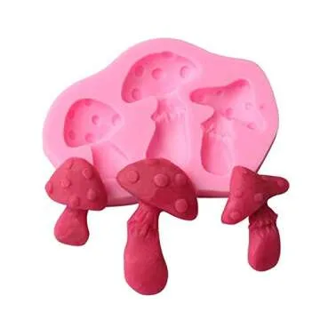 Taimot Mushroom Shaped Silicone Mold Of 3 Cavity With Biscuits Fondant Chocolate Candy Mould For Fondant Chocolate Cake Crafts Decoration Kitchen Handmade Soap Backing Mold Tools For Kids