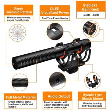 COMICA VM20 Shotgun Microphone with OLED Display for Superior Audio Recording