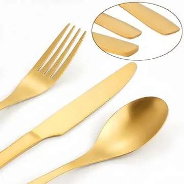 DENEAR Matte Gold Silverware Set - 20 PCS Elegant Flatware Set