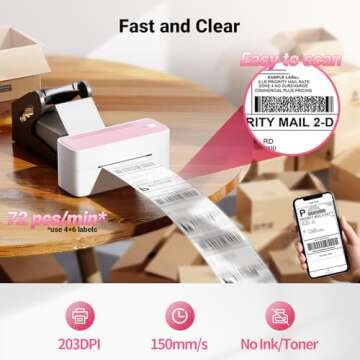Itari Bluetooth Label Printer, 241BT Thermal Shipping Label Printer for Small Business, Home, Wireless Printer Machine for 4x6 Address Sticker, Compatible with Ebay, Shopify, Phone, PC, Pink