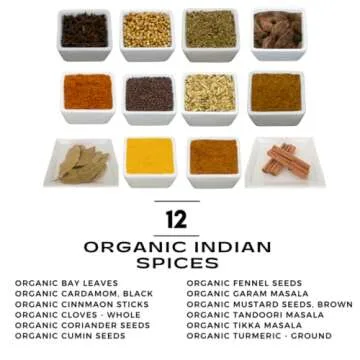 Spice & Seasoning Set - Ground Whole Indian Spices: Bay Leaves | Brown Mustard |Cayenne | Cinnamon | Cloves | Coriander | Cumin | Curry | Fennel | Ginger | Garam Masala