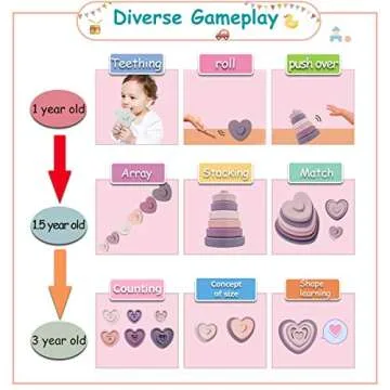 Promise Babe Silicone Stacking Toys Heart Shape Stacking Blocks Soft Baby Toy 6pcs Building Stacker