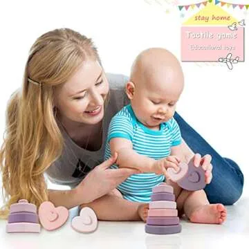 Promise Babe Silicone Stacking Toys Heart Shape Stacking Blocks Soft Baby Toy 6pcs Building Stacker