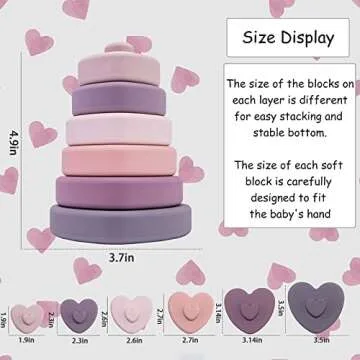 Promise Babe Silicone Stacking Toys Heart Shape Stacking Blocks Soft Baby Toy 6pcs Building Stacker