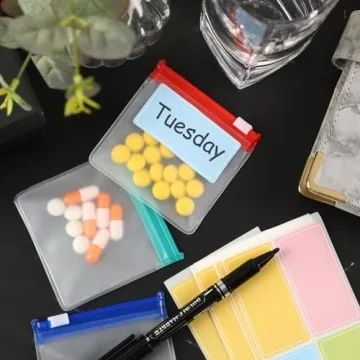 MARFOREVER 39 Pcs Pill Pouch Bags Set - Zippered Pill Bags Box Travel Pill Organizer Reusable Ziplock Bags Medicine Organizer Pills Storage 28 Pcs Plastic Pill Bags 10 Sheets Labels and 1 Pc Marker