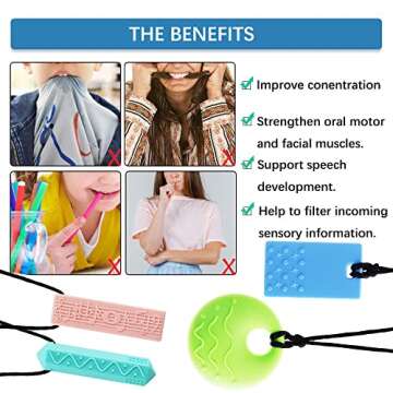 Sensory Chew Necklaces(4 Pack) for with ADHD, Autism, Biting Needs, Oral Motor Chewy, BPA Free Silicone chewlery Necklace（Color 2）