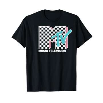 MTV Neon Distressed Checkered Logo Graphic T-Shirt for Everyone