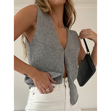 Y2K Crochet Knit Vest Top Women Vintage Streetwear