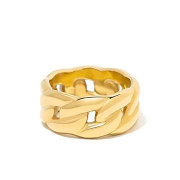 BENIQUE Gold Chunky Statement Rings for Women - Link Chain, Tarnish-Resistant, 18k Gold Plated Stain...