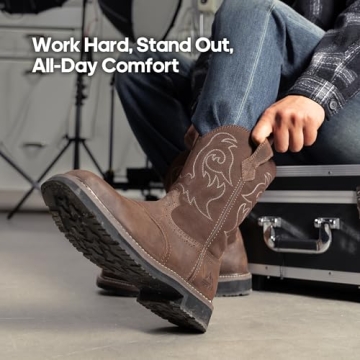 NORTIV 8 Steel Toe Cowboy Boots for Men - Durable & Comfortable