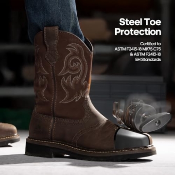 NORTIV 8 Steel Toe Cowboy Boots for Men - Durable & Comfortable