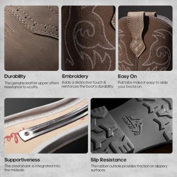 NORTIV 8 Steel Toe Cowboy Boots for Men - Durable & Comfortable