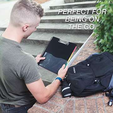 Samsill 5 Subject Spiral School Organizer with Clipboard and Removable Notepad, All-in-One Folder, 5 Dividers with 10 Pockets, Multi-Pocket Folder and Document Holder, Black