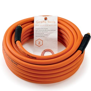 Giraffe Tools Hybrid Air Hose, 3/8 inch x 50 ft, 1/4 in. MNPT Fittings, 300 PSI Heavy Duty, Lightwei...