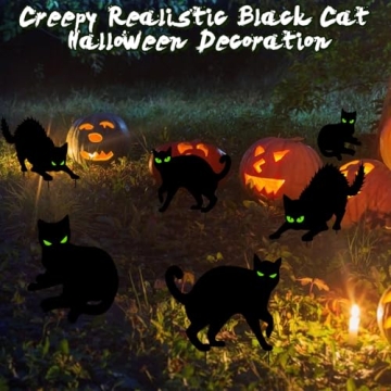 Halloween Decorations Outdoor - 6 Pack Corrugated Plastic Black Cat Decor with Stakes, Glow in The D...