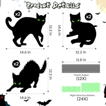 Halloween Black Cat Yard Decorations - Glow-in-the-Dark