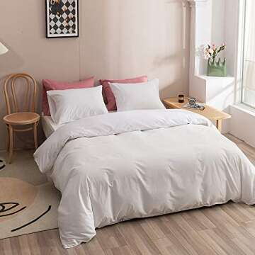 Wellboo White Comforter Sets Plain Color Bedding Comforter Sets California King Women Men All White Bedding Adults Teens Light Color Cal King Quilts Pure Solid Color Blankets Breathable Health Warm